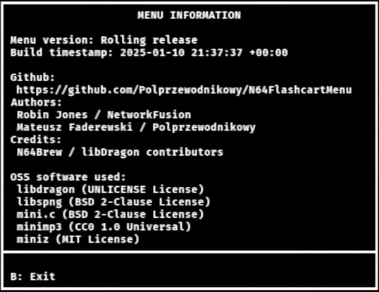 N64FlashcartMenu menu information N64FlashcartMenu menu information